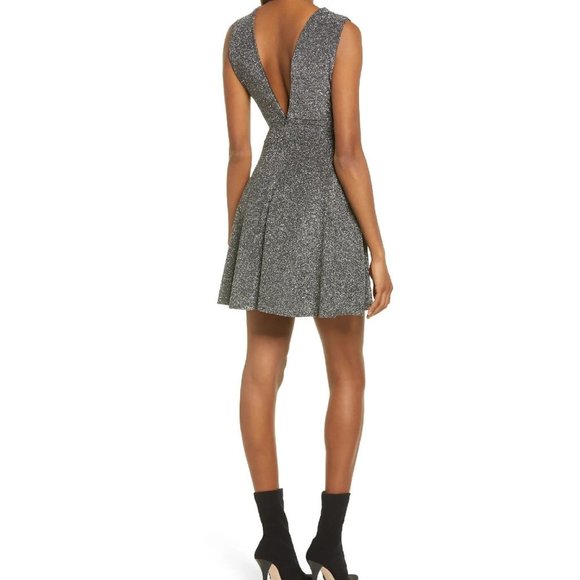 FRAICHE BY J Shimmer Deep V-Neck Fit & Flare Minidress - Picture 2 of 6
